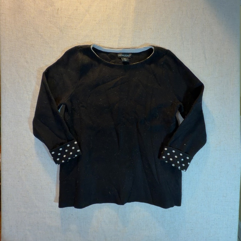 Cynthia Rowley Boatneck Sweater Black Polka Dot Women's Size Medium